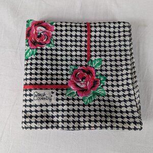 Sarah Coventry Houndstooth Roses Square Scarf Vintage Retro Black White Pink
